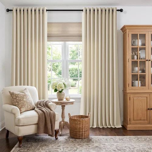 Vista 81 de Cortinas de avena con ojales DUKIYO de 96 pulgadas de largo para sala de estar, comedor, juego de 2 paneles, cortinas de arena y beige