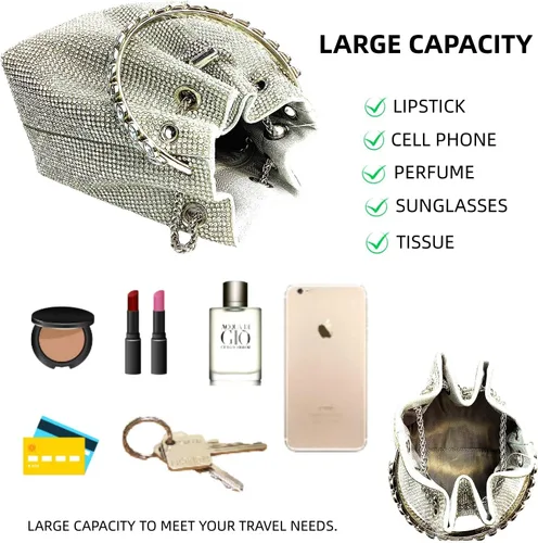 Vista 5 de Bolsas de diamantes de imitación para mujer, bolso de mano con lentejuelas brillantes, bolso de noche para boda, cóctel, graduación, fiesta, club