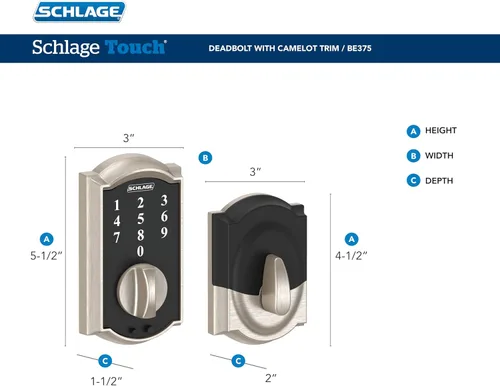 Vista 3 de Cerradura de seguridad táctil Schlage Camelot, BE375 CAM 716