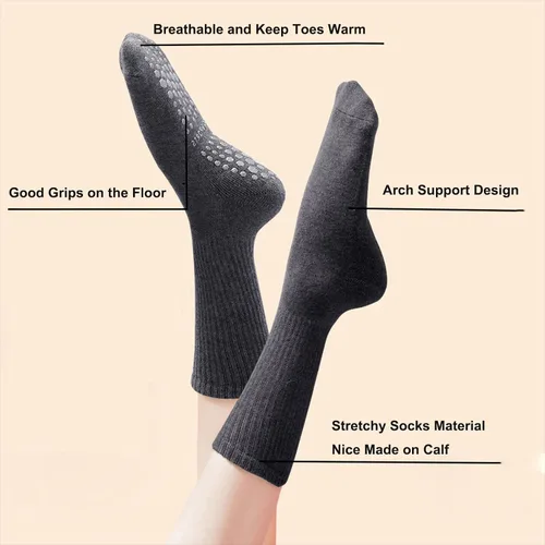 Vista 2 de JCZANXI Calcetines de yoga con empuñaduras para mujer, calcetines antideslizantes para yoga, pilates, barras, baile, calcetines acolchados ideales