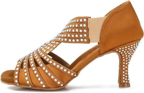 Vista 2 de Women Rhinestone Dance Shoes Ballroom Latin Salsa Bachata Performance Dance Dancing Shoes