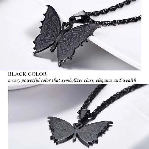 Vista 4 de PROSTEEL Collar de mariposa chapado en oro de 18 quilatesnegro acero inoxidable 316L joyería de mujer regalo para ella caja de regalo