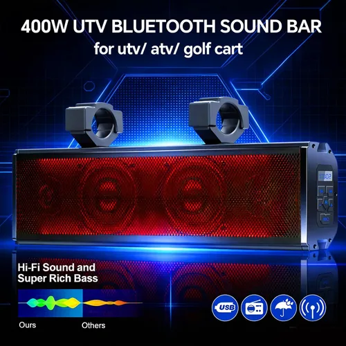 Vista 7 de Barra de sonido UTV de 400 W, altavoces para carrito de golf, Bluetooth, barra de sonido para carrito de golf, altavoz UTV, barra de sonido