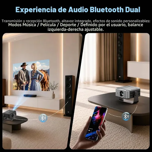 Vista 8 de Proyector para el hogar 1080P, mini proyector de películas con WiFi Bluetooth, Keystone automático, control remoto, enfoque HDMI USB compatible
