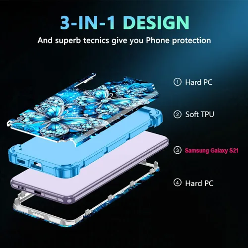 Vista 4 de Casetego Funda compatible con Galaxy S21 5G, tres capas, resistente, a prueba de golpes, protección completa, policarbonato duro y TPU suave