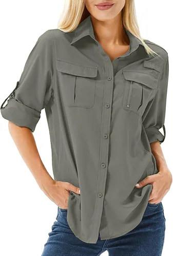 Vista 14 de Camiseta de Manga Larga para Mujer con Protección Solar UPF 50 para Safari, Pesca, Senderismo