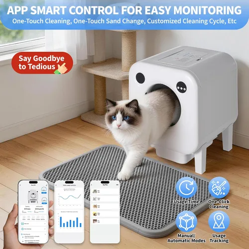 Vista 3 de Garvee Caja de arena autolimpiante para gatos, caja de arena automática ABS de gran capacidad para gatos con control de aplicación