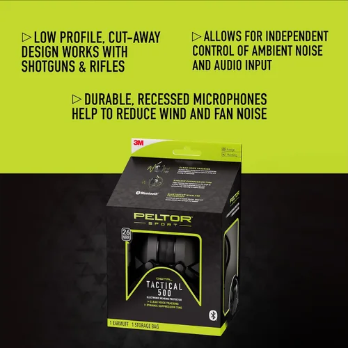 Vista 4 de Peltor Sport Tactical 500 - Orejeras de protección auditiva Bluetooth, clasificación de reducción de ruido de 25 dB, auriculares electrónicos