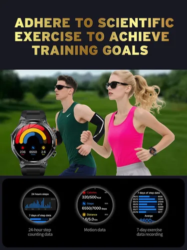 Vista 5 de Fitness Smart Watch for Men Women, Bluetooth Calling & 1.8" AMOLED, SpO2/Heart Rate/Sleep Tracker, 100+ Workout Modes, IP67 Waterproof, 7+Day Black
