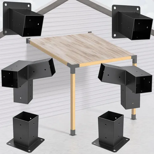 Vista 6 de Kit de pérgola para carpintería, 2 piezas, soportes para postes y vigas en T, soportes modulares para pérgola de tamaño modular para madera de 4 x