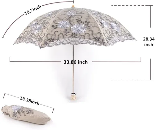 Vista 6 de Honeystore Sombrilla bordada con flor 3D plegable UV con encaje clásico