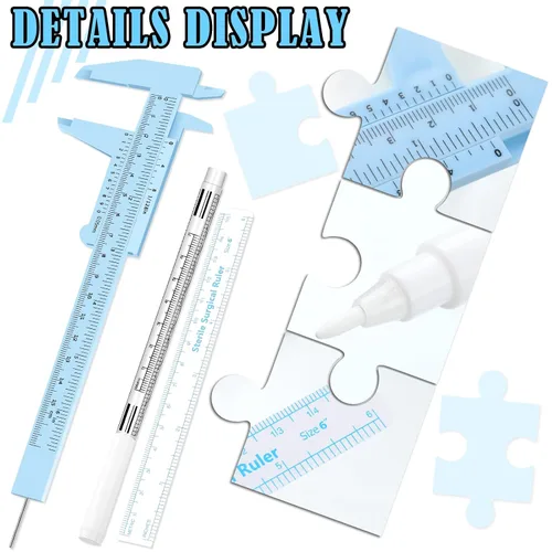 Vista 5 de Teling 6 piezas de herramientas para cejas, regla de medición de cejas, marcador blanco Microblading con regla de papel, marcador de piel