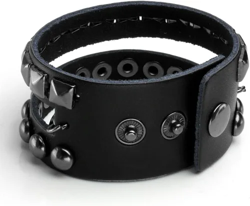Vista 2 de Eigso Pulseras de cuero punk para hombres y mujeres, pulsera de cadena con tachuelas para hombre y mujer, Cuero, No es una piedra preciosa