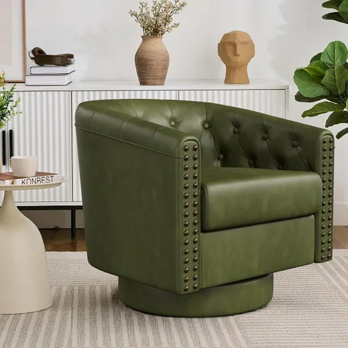 Vista 10 de Silla giratoria decorativa, moderna tapizada con brazo curvado, tela de terciopelo, cómoda silla de lectura con base de madera maciza para sala
