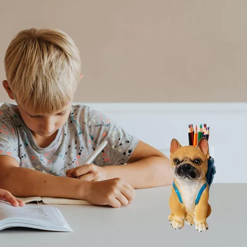 Vista 3 de Soporte para bolígrafo de perro para escritorio, regalos de bulldog francés para hombres, mujeres y niños, soporte único para lápices, divertido