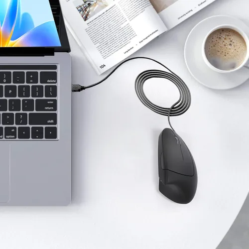 Vista 6 de Ratón ergonómico con cable, mouse vertical con cable USB con 800/1200/1600 DPI ajustable, 6 botones ergonómico para portátil/PC/escritorio, negro