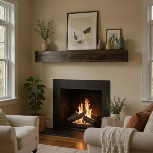Vista 4 de U Pick Size & Finish - Mantel flotante de madera rústica para chimenea