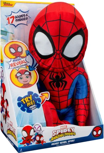 Vista 2 de Marvel Spidey and His Amazing Friends - Cuenta con revelación de héroe secreto de Spidey de peluche - Peluche de 12 pulgadas con sonidos - Juguetes