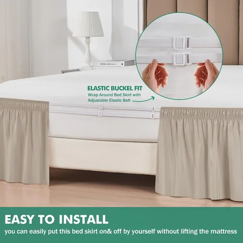 Vista 45 de Biscaynebay Faldas de cama envolventes con esquinas divididas para camas Twin/Twin XL de 15 pulgadas de caída, volantes de polvo elásticos Negro