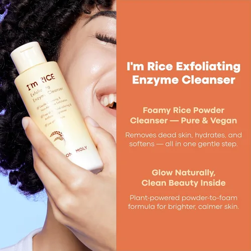 Vista 3 de TONYMOLY I’m Rice Exfoliating Enzyme Cleanser – Lavado facial de polvo de arroz y exfoliante de enzima de papaya, mascarilla suave AHA para una piel