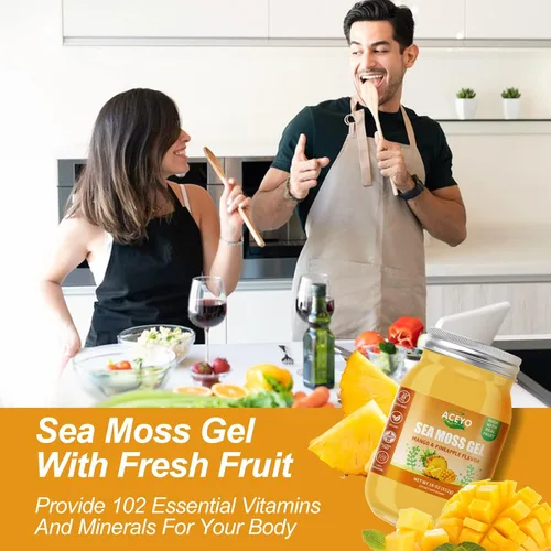 Vista 5 de ACEYO Gel de musgo marino irlandés (18 onzas) crudo vegano mango sabor piña 102 vitaminas y minerales cosechados en la naturaleza sin OMG