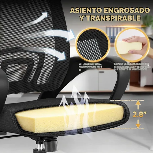 Vista 7 de Magshion Silla de oficina ergonómica, silla de escritorio de malla para Negro