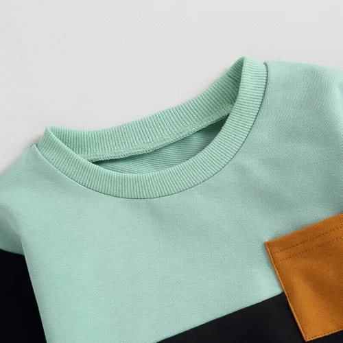 Vista 2 de Kupretty Conjunto de sudadera de manga larga con bloques de color y pantalones deportivos para bebé niño