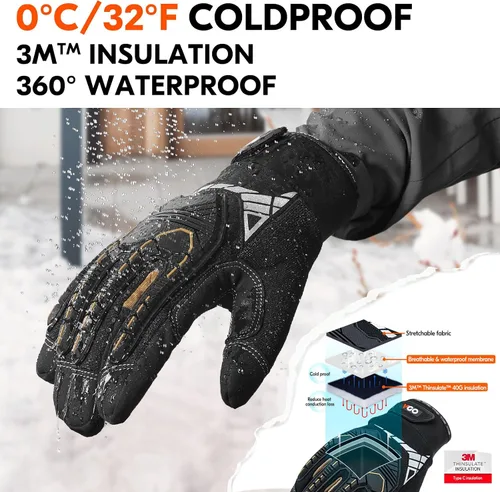 Vista 2 de Vgo... 32°F Waterproof Winter Work Gloves Men Mechanic Touch(SL8849FW)