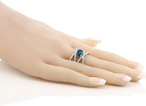Vista 3 de Gem Stone King Anillo de compromiso de plata de ley 925 con topacio azul Londres para mujer
