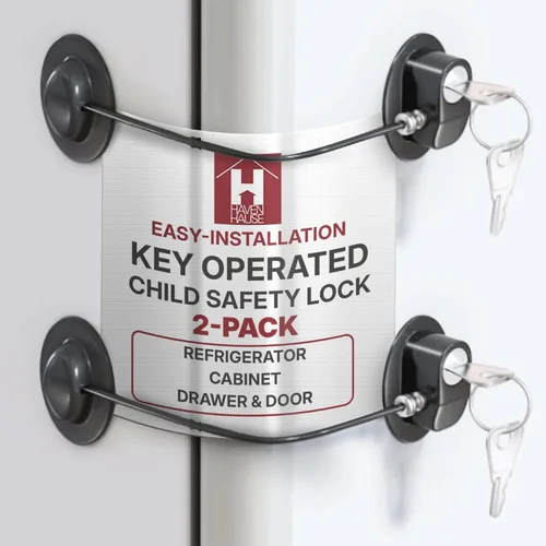 Vista 7 de HavenHause - Cerradura de seguridad infantil para refrigerador, gabinete, cajón, congelador y puerta con 2 adhesivos extra fuertes, color negro