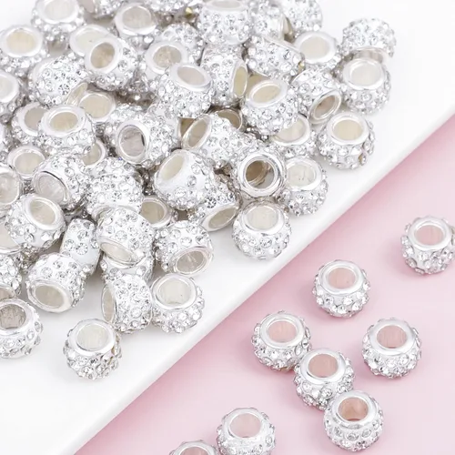 Vista 17 de 60 Piezas Cuentas Espaciadoras de Diamantes de Imitación con Agujero Grande Cuentas Espaciadoras Negras Europeas para Manualidades Cuentas Grandes