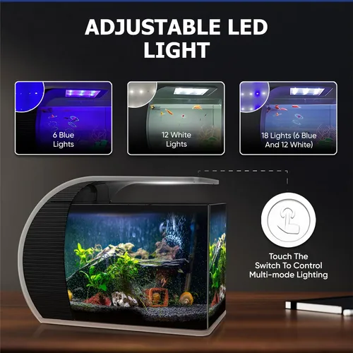 Vista 4 de Tanque de peces de 5 galones, tanque de vidrio en forma de arco con luces LED, kit de tanque de peces con filtro, bomba de agua, bolsa de medios