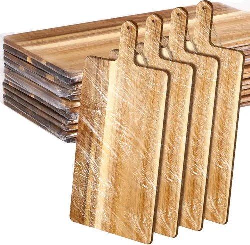 Vista 13 de Patelai Juego de 12 Tablas de Cortar de Madera con Asas, Tabla de Cortar Grande para Servir en la Cocina, Tabla de Cortar Lisa, Regalos a Granel