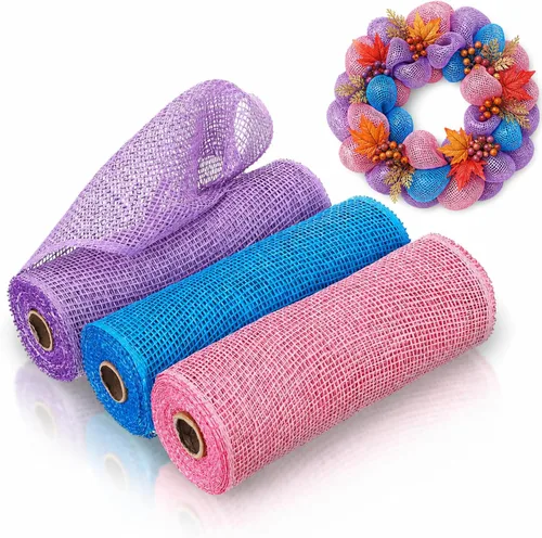 Vista 13 de 3 rollos de malla decorativa de arpillera de poli de 10 pulgadas de ancho, rollos de cinta de malla decorativa de poli para envolver, para Verde