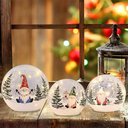 Vista 9 de Decoraciones de Navidad para interiores, 3 piezas de gnomos iluminados, globos de nieve de Navidad, decoración del hogar, decoraciones de mesa
