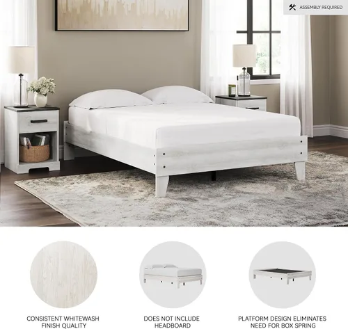 Vista 4 de Signature Design by Ashley - Base de cama con plataforma de granja casual Shawburn, tamaño matrimonial, cal desgastada