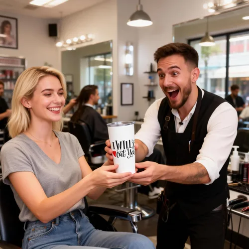 Vista 2 de I Will Cut You - Cómoda estilista, peluquería, peluquería, salón, Navidad, para mujeres y ella, divertida taza de café al vacío, botella de agua