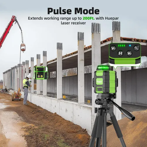 Vista 6 de Huepar Nivel láser 360 autonivelante, nivelador láser de línea cruzada verde recargable 3x360°, herramienta láser de nivel 3D para construcción