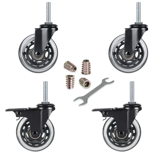 Vista 8 de Hirate Rueda giratoria de repuesto de 3 pulgadas, ruedas industriales de 3/8"-16" x 1.5", ruedas de bloqueo de vástago roscado para muebles