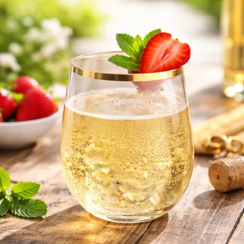 Vista 3 de Paquete de 36 copas de vino desechables de plástico sin tallo, borde dorado