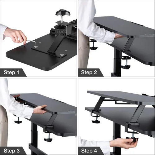 Vista 4 de AVLT Soporte de escritorio con abrazadera para monitor de 32 pulgadas con abrazadera para monitor con soporte deslizante para portátil, tableta