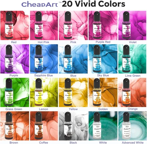 Vista 2 de CHEAPART Juego de tinta de alcohol de 24 colores vibrantes, tinte de resina de alta concentración, secado rápido, a base de alcohol, pigmento