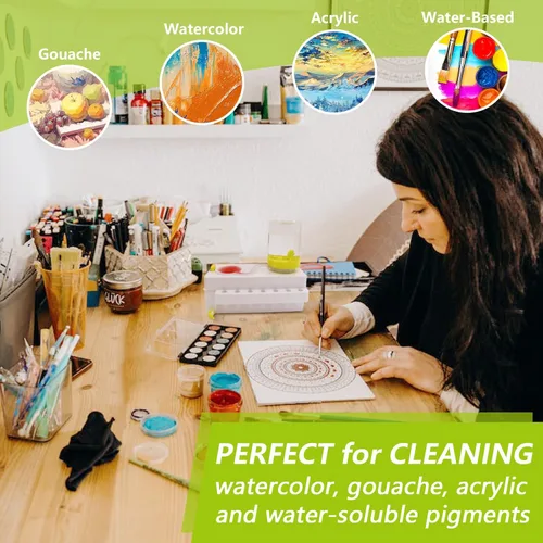 Vista 5 de Limpiador de pinceles, enjuagadora de pinceles con drenaje y soporte para cepillo, limpiador de pinceles de circulación de agua para acrílico, Verde