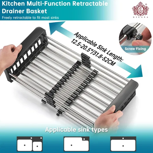 Vista 2 de Escurridor de platos para fregadero, escurridor de acero inoxidable para fregaderos de 12.5 a 20.5 pulgadas, organizador de encimera de cocina