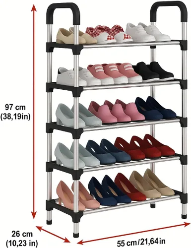 Vista 2 de Jazou - Zapatero de 5 niveles, organizador de zapatos de metal apilable para armario y entrada, gran capacidad de 25 a 30 pares, diseño que ahorra