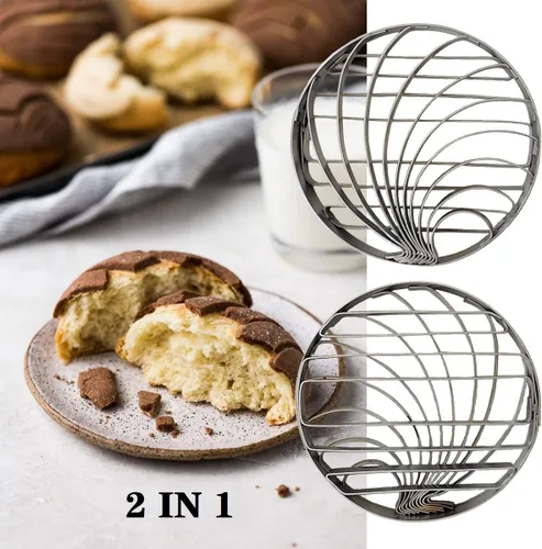 Vista 4 de Molde de pan mexicano hecho de acero inoxidable de 4.1 pulgadas, sello de concha, molde de dos caras para Pan Dulce Mexicano Cortadora de Pan