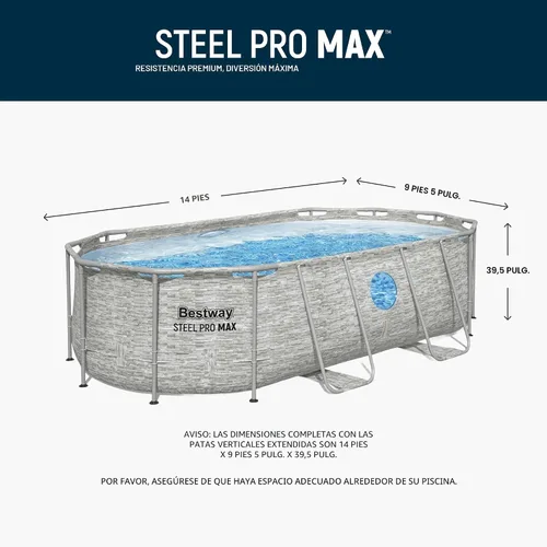 Vista 4 de Bestway Power Steel Swim Vista Series II juego de piscina de 14 pies x 8 pies 2 pulgadas x 39.5 pulgadas para exteriores sobre el suelo con bomba