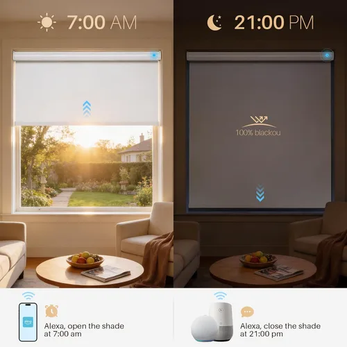 Vista 4 de Persianas enrollables motorizadas con control remoto, persianas automáticas inalámbricas, compatibles con Alexa y Google Home