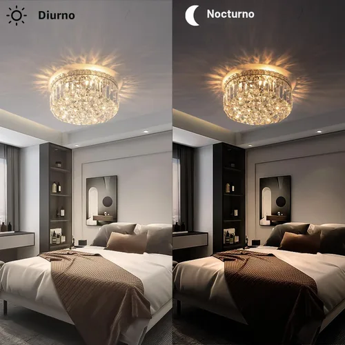 Vista 3 de Lámpara de araña de cristal empotrada de 4 luces con cristales K9, luces de techo modernas, elegante lámpara colgante para dormitorio, pasillo, bar