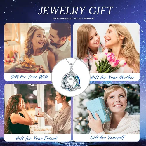 Vista 8 de Midir&Etain Trinity Knot Necklace 925 Sterling Silver Celtic Pendant Moon Jewelry Gifts for Women Hypoallergenic Necklace for Sensitive Neck